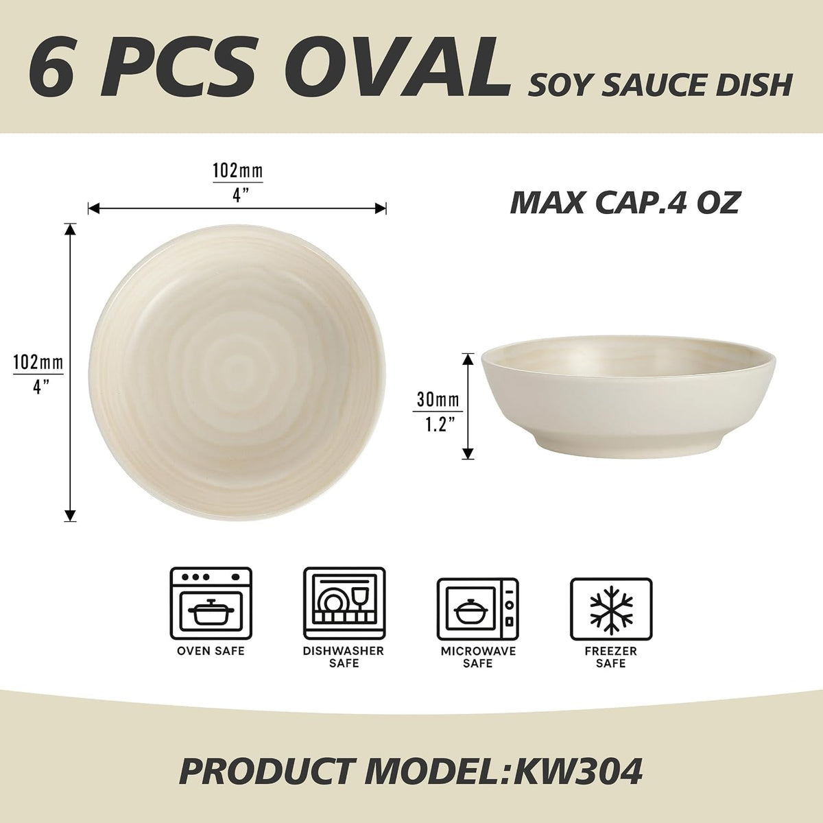 Dipping Bowls, Soy Sauce Dishes, 4 OZ Small Serving Bowls & Appetizer Plates Set of 6, Ceramic Ramekins for Sushi, Condiment, Ketchup, BBQ Party, 4 Inch