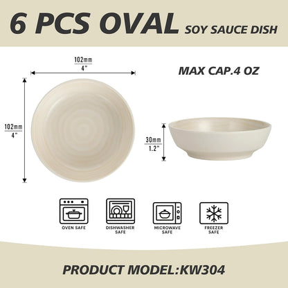 Dipping Bowls, Soy Sauce Dishes, 4 OZ Small Serving Bowls & Appetizer Plates Set of 6, Ceramic Ramekins for Sushi, Condiment, Ketchup, BBQ Party, 4 Inch