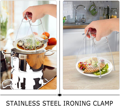 Stainless Steel Hot Dish Gripper Wood Handle for Plates and Pans