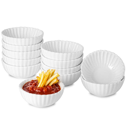 UIBFCWN 20Pack Ceramic Dip Bowls Set, 2.3oz White Dipping Sauce Bowls/Dishes for Tomato Sauce, Soy Sauce Dish, Square Side Dishes, Mini Appetizer Plates for Condiment
