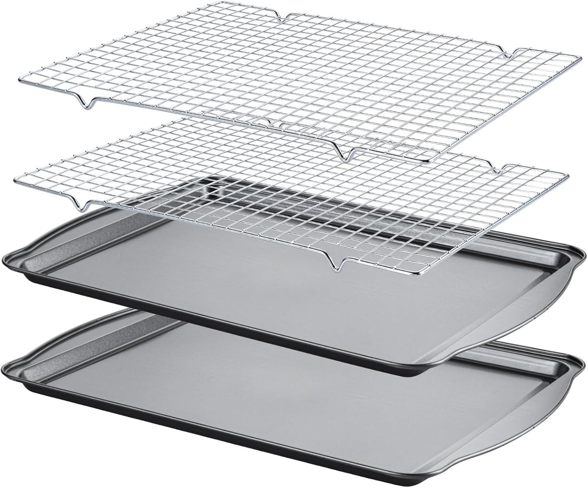 Baking Sheet with Cooling Racks - 17'' x 11" x 0.5" Carbon Steel Cookie Sheets for Baking [2 Sheets + 2 Racks], Nonstick Baking Pans, Perfect for Baking, Roasting, and More