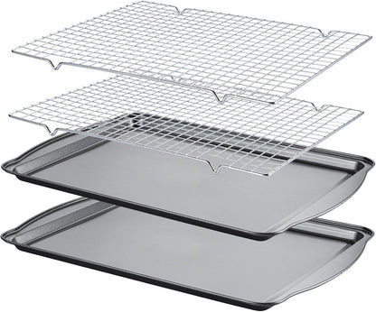 Baking Sheet with Cooling Racks - 17'' x 11" x 0.5" Carbon Steel Cookie Sheets for Baking [2 Sheets + 2 Racks], Nonstick Baking Pans, Perfect for Baking, Roasting, and More
