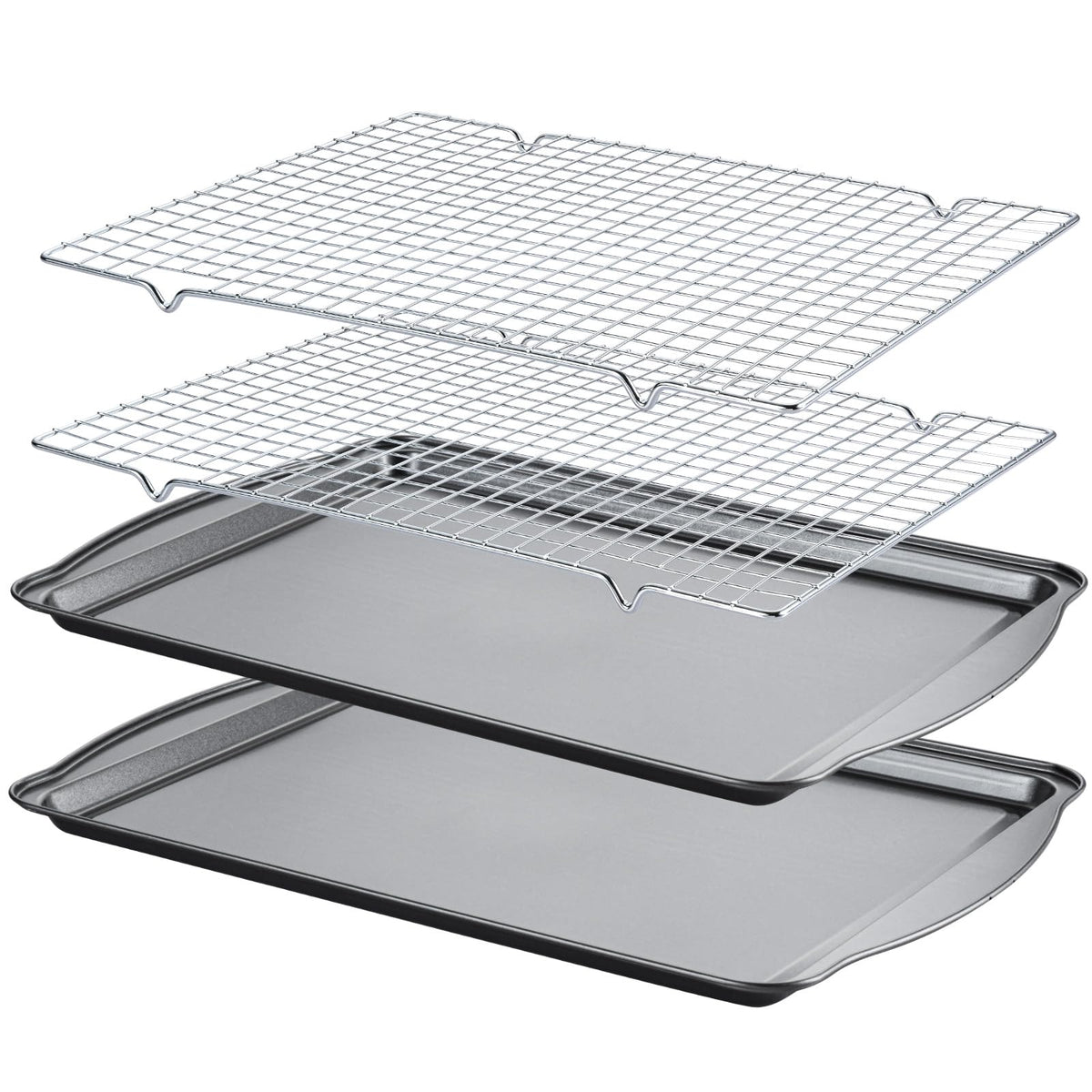 Baking Sheet with Cooling Racks - 17'' x 11" x 0.5" Carbon Steel Cookie Sheets for Baking [2 Sheets + 2 Racks], Nonstick Baking Pans, Perfect for Baking, Roasting, and More
