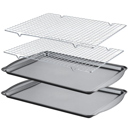 Baking Sheet with Cooling Racks - 17'' x 11" x 0.5" Carbon Steel Cookie Sheets for Baking [2 Sheets + 2 Racks], Nonstick Baking Pans, Perfect for Baking, Roasting, and More