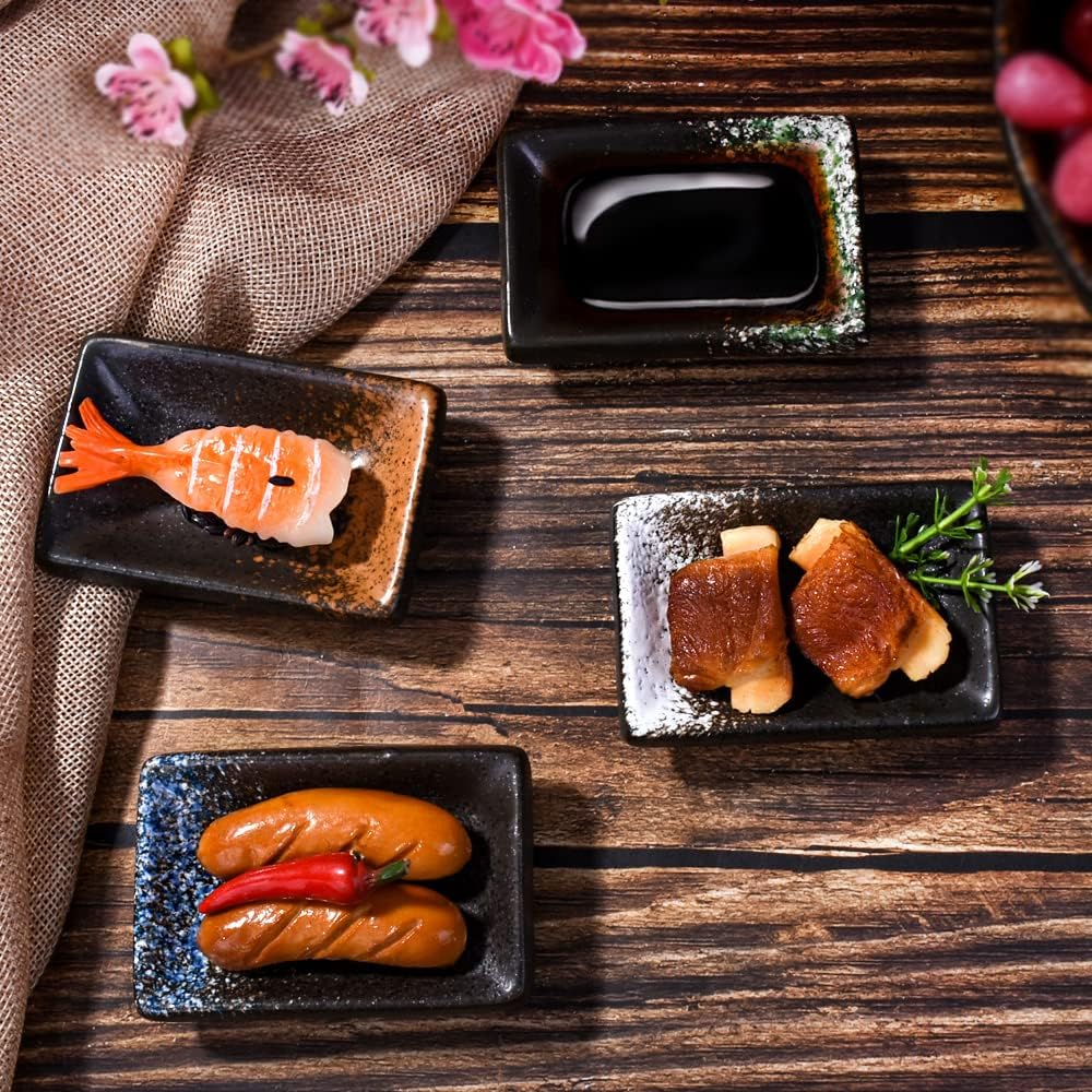 Ceramic Dipping Sauce Dish Set of 4, 3.35'' Rectangular Small Sushi Bowls