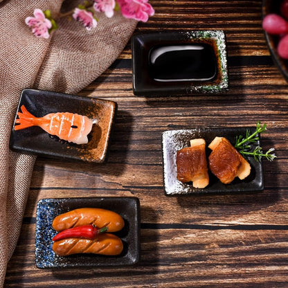 Ceramic Dipping Sauce Dish Set of 4, 3.35'' Rectangular Small Sushi Bowls