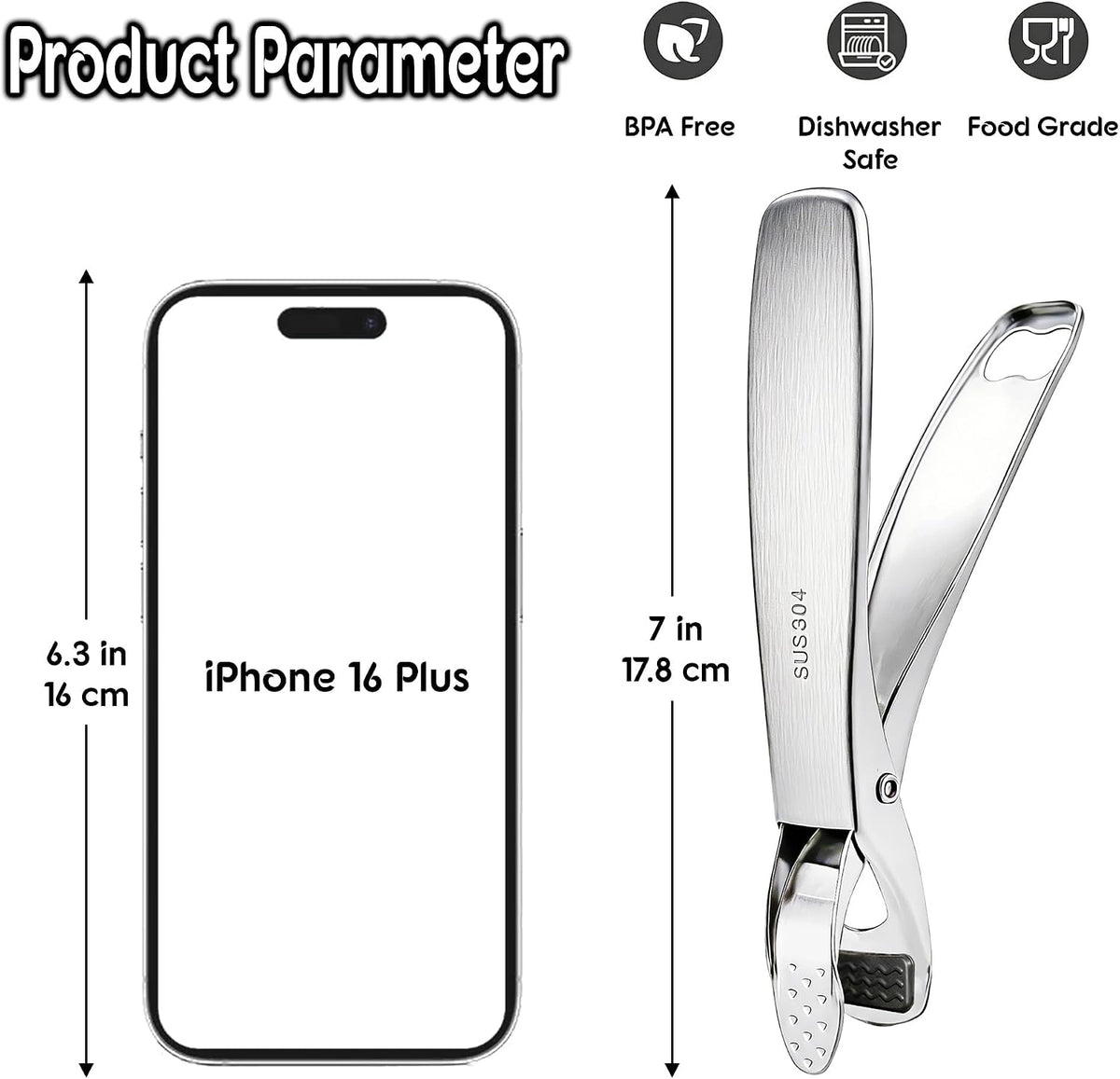 2 Pack Hot Plate Gripper Tongs - 304 Stainless Steel Anti-Scald - Multi-Purpose Bowl Holder Clip for Air Fryer, Instant Pot, Pizza Oven & Kitchen (Lifting & Pouring Accessories)