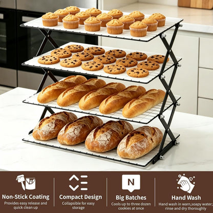 4 Tier Cooling Rack, Collapsible Cooling Racks for Cooking and Baking, Adjustable Cookie Wire Cooling Rack with 20 Sheets Parchment Paper, Baking Gifts for Homemade Bakers