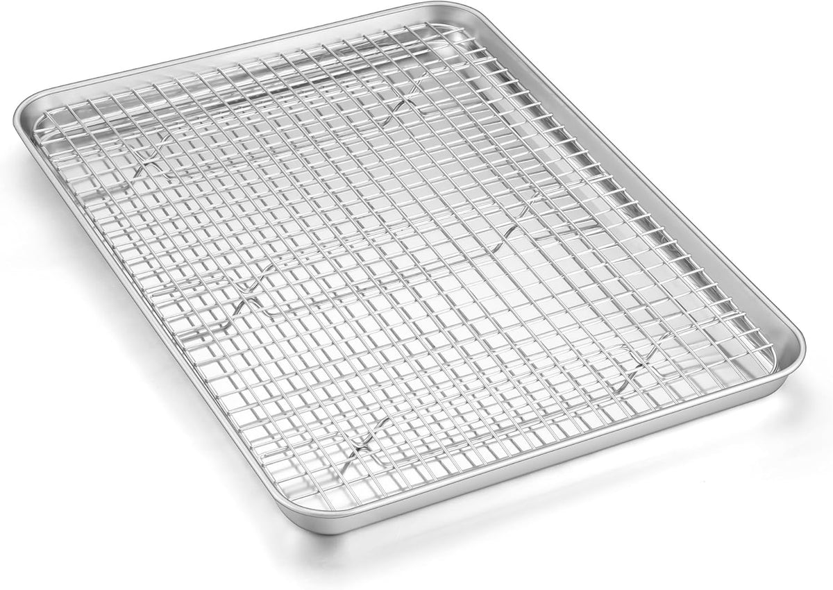 Homikit Baking Sheet with Wire Rack Set (1 Pan+1 Cooling Rack), 16" x 12"