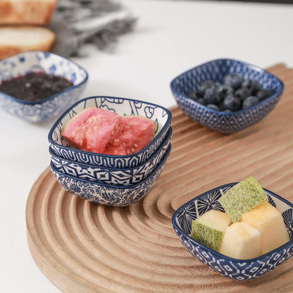 Selamica Ceramic 2.6 OZ Square Dipping Bowl Set, Set of 6, Vintage Blue