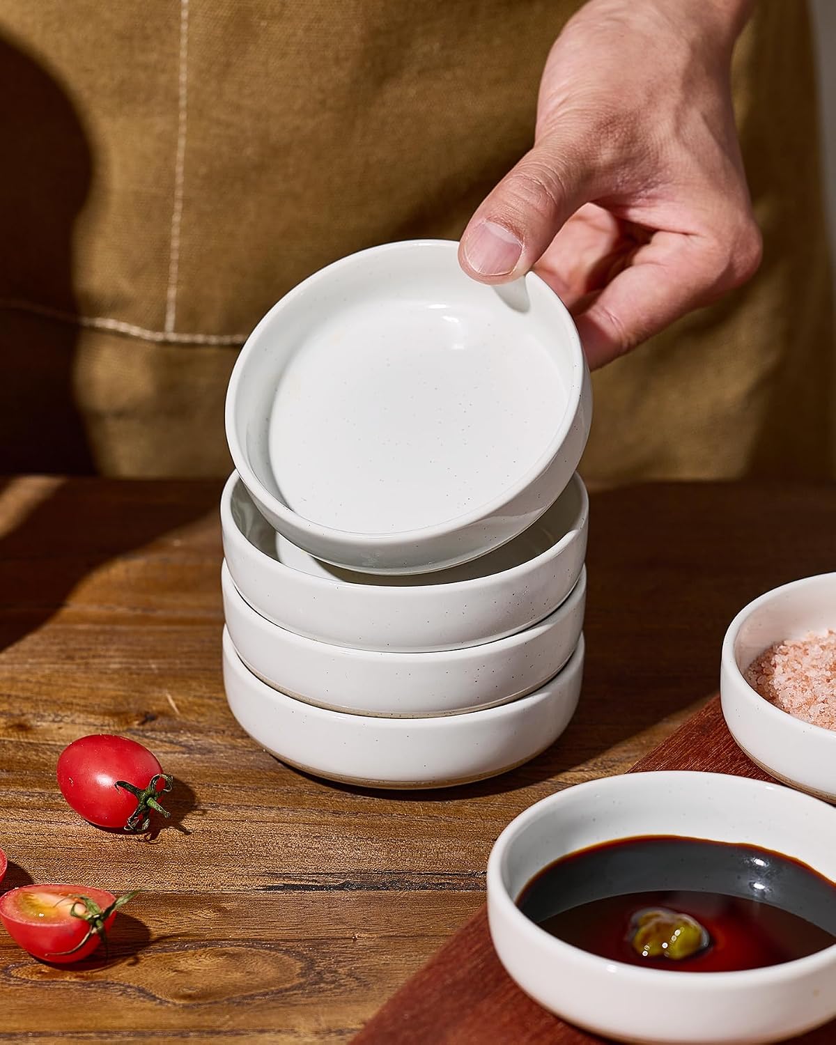 famiware Ceramic Soy Sauce Dish, 4oz Dipping Bowls Set of 6, White