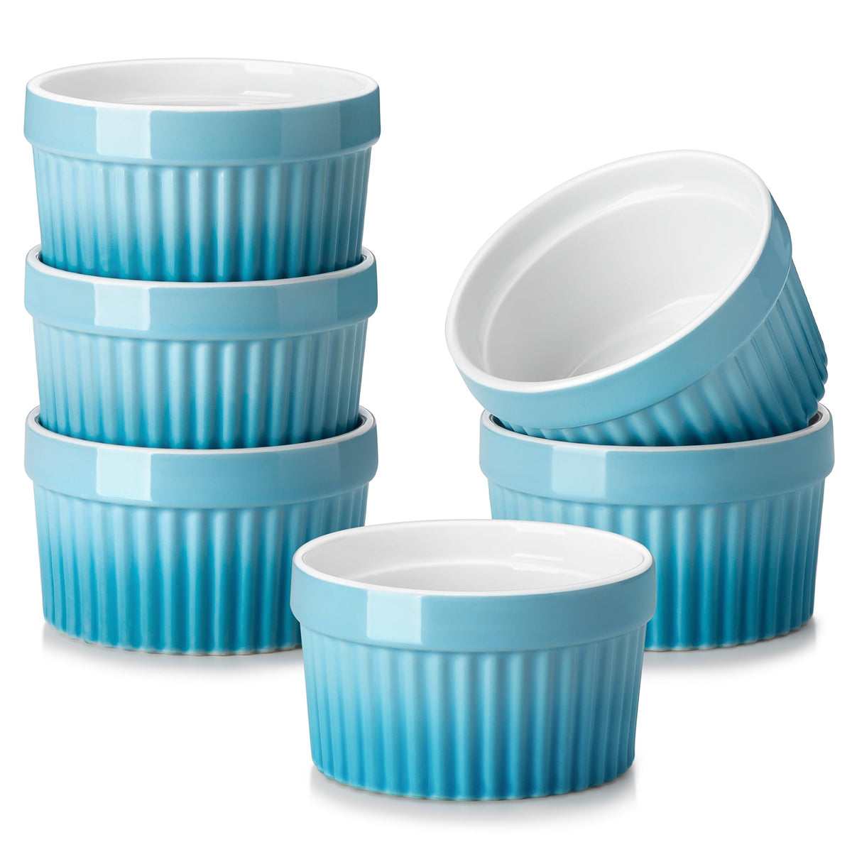 MALACASA Ramekins 4 oz Oven Safe, Porcelain, Set of 6, White