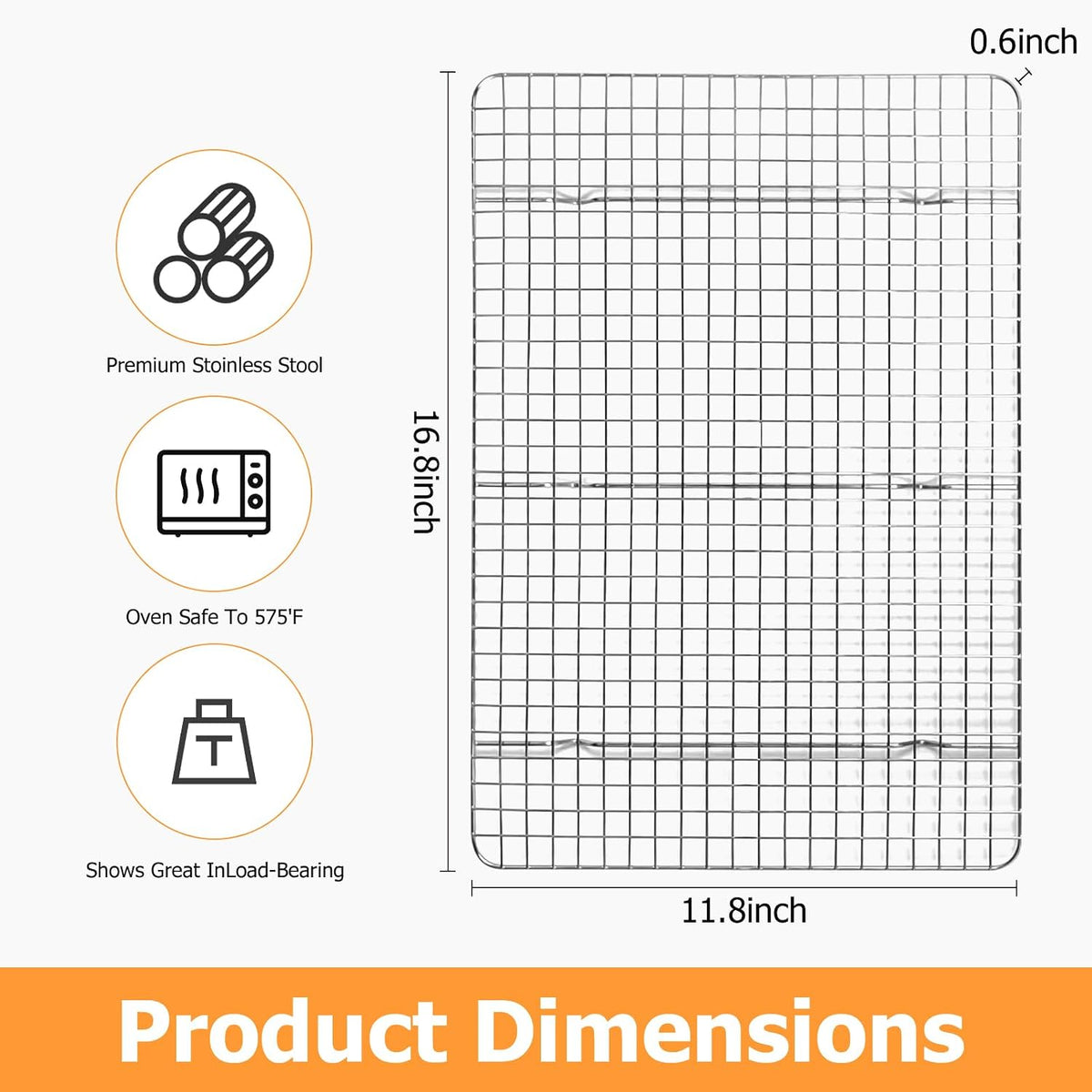 2-Pack Cooling Rack - 11.5"x16.5" Stainless Steel Baking Racks, Oven/Dishwasher Safe - Perfect for Cookies, Roasting, Grilling - Fits Half Sheet & Jelly Roll Pans