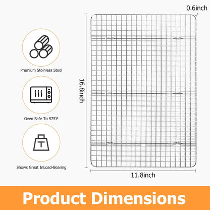 2-Pack Cooling Rack - 11.5"x16.5" Stainless Steel Baking Racks, Oven/Dishwasher Safe - Perfect for Cookies, Roasting, Grilling - Fits Half Sheet & Jelly Roll Pans