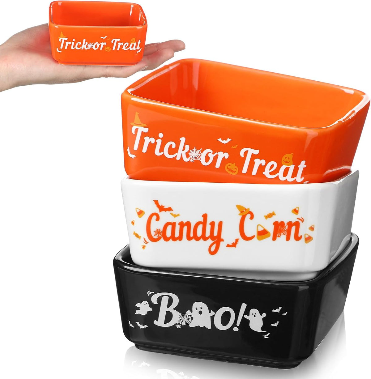Tanlade 3 Pcs Halloween Candy Bowl Small Ceramic Candy Corn Serving Dishes
