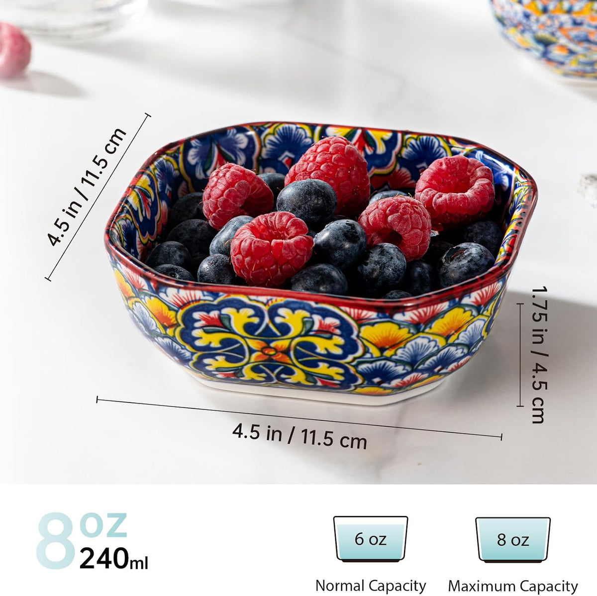 HENXFEN LEAD Boho Ceramic Dipping & Snack Bowls Set of 6, 8 oz Square Bowls