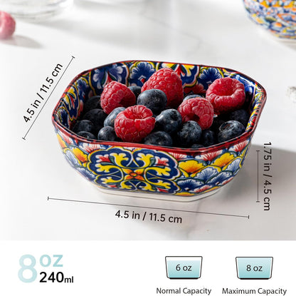 HENXFEN LEAD Boho Ceramic Dipping & Snack Bowls Set of 6, 8 oz Square Bowls
