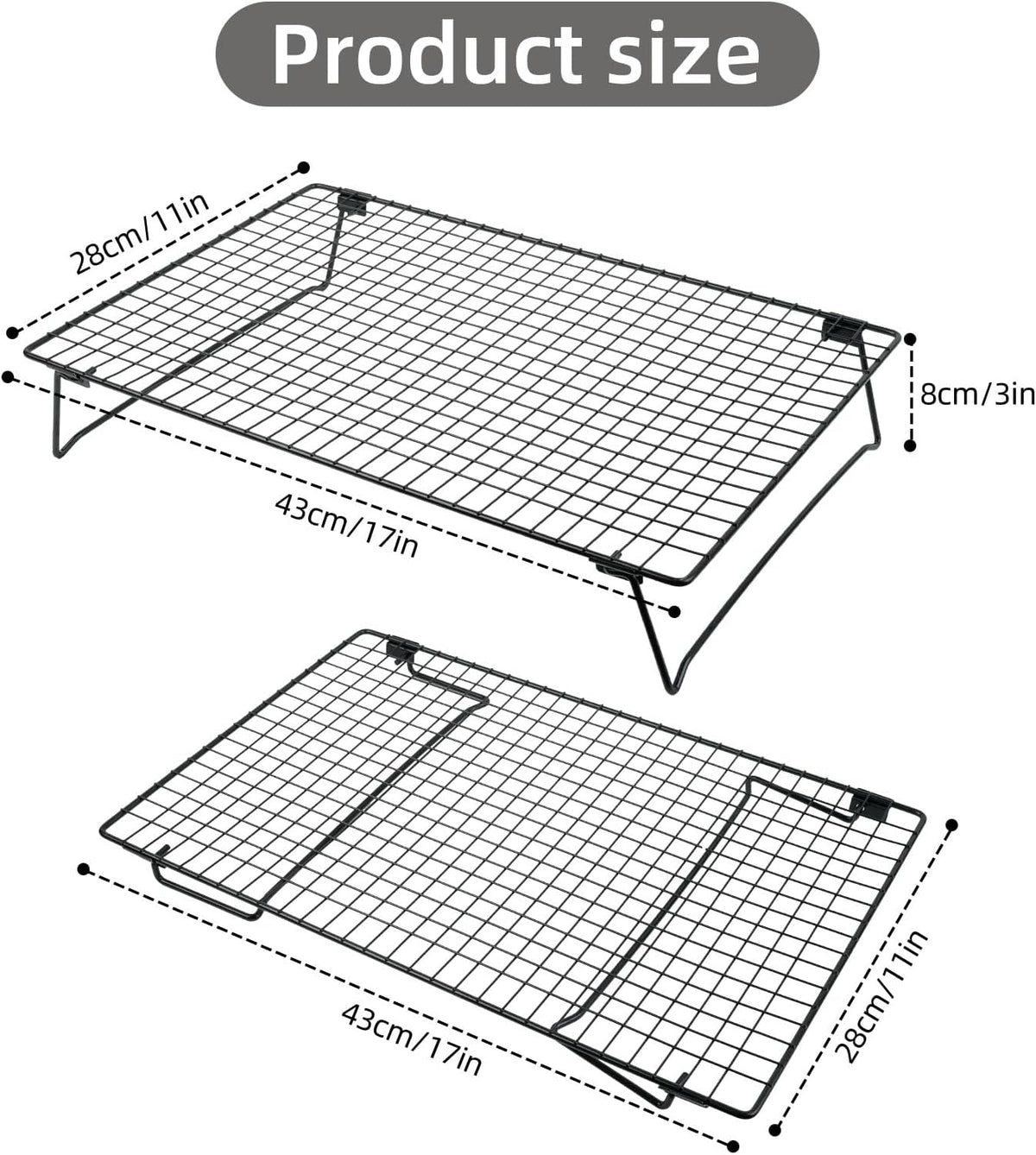 Sourdough Cooling Rack, Heavy Duty Cooling Rack for Sourdough, 17×11×3 Inch Elevated Design, Black，Gifts for Baking Must Haves,1 PCS