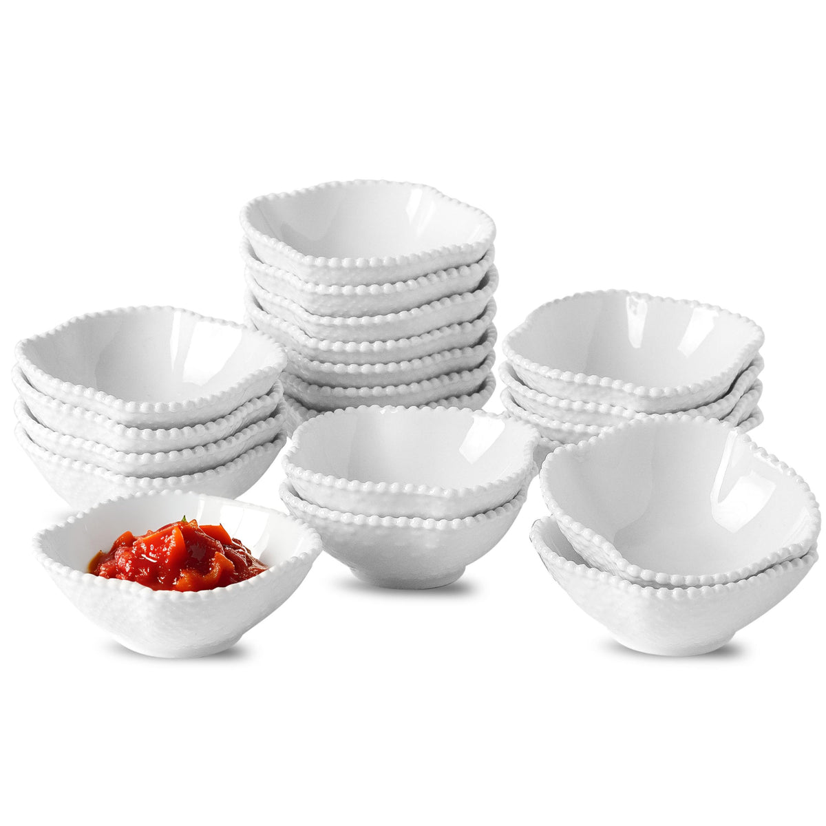 UIBFCWN Ceramic Dipping Bowls, 1.7 Oz Ceramic Soy Sauce Dishes, Porcelain Dipping Sauce Cup Pinch Bowls, Mini Bowl for Side Dishes ketchup Condiment Server Charcuterie BBQ and Party, 20 Pack