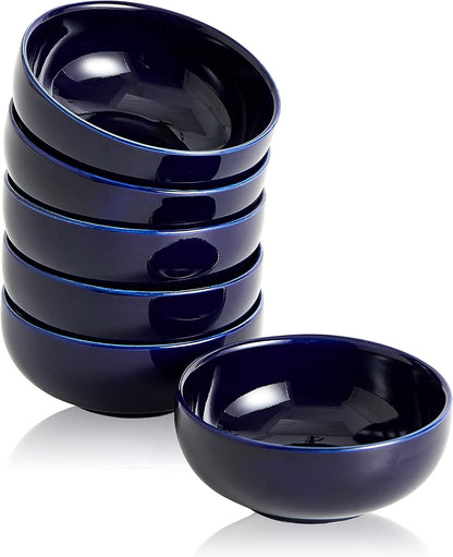 Ceramic Breakfast Bowls,2.7 oz Condiment Sauce Cups Containers,Side Dishes Small Trifle Bowls for Ice Cream,Baking Cute Bowls Set of 6(Blue)