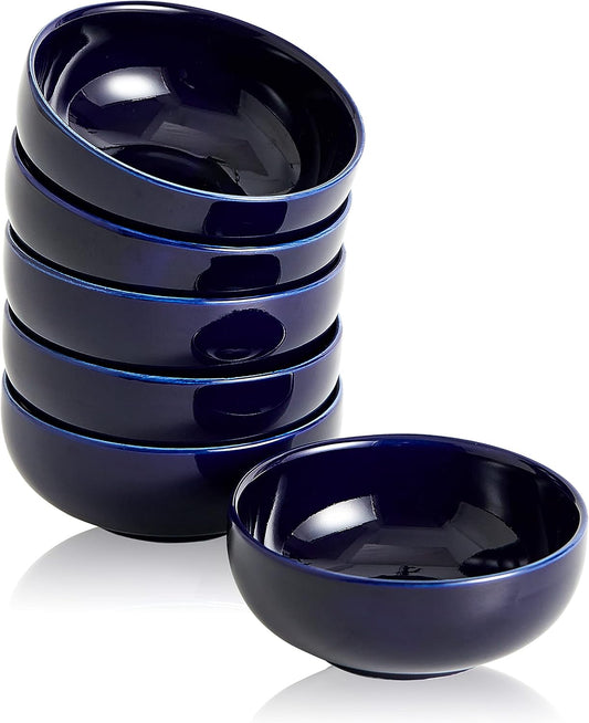 Ceramic Breakfast Bowls,2.7 oz Condiment Sauce Cups Containers,Side Dishes Small Trifle Bowls for Ice Cream,Baking Cute Bowls Set of 6(Blue)