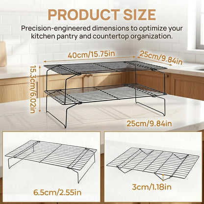 2-Tier Collapsible Cooling Racks, Detachable Wire Cooling Rack Stackable Drying Rack for Cookie Bread Pizza Baking, Fruits, Snacks Perfect for Outdoor Camping