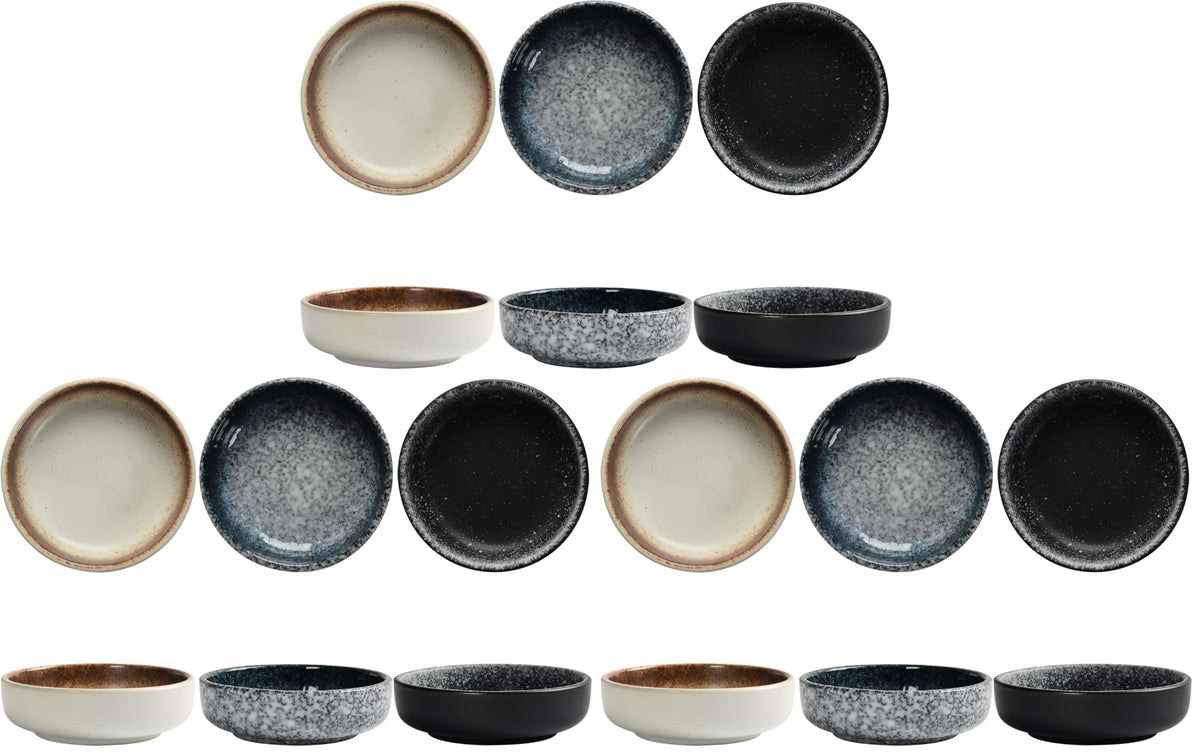 Ceramic Soy Sauce Dish set, Dipping Bowls Set of 6, Chip and Dip Bowls, Japanese Style 3 oz Round Small Dish for Dipping Sushi Tomato Soy Sauce Dish Condiment Finger Dishes