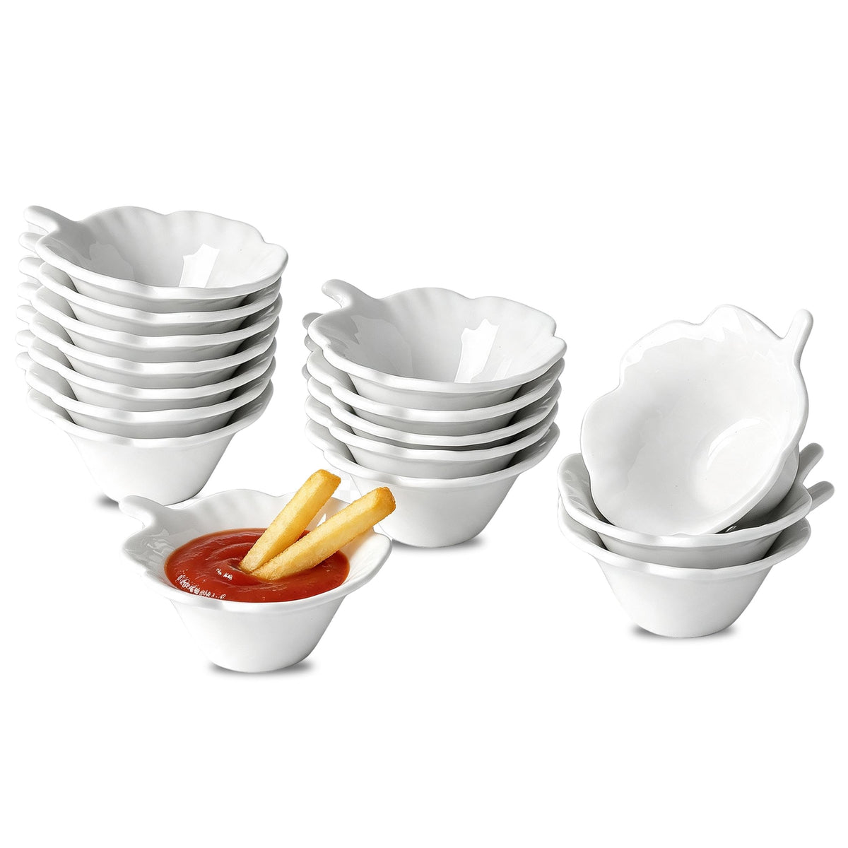 UIBFCWN 20Pack Ceramic Dip Bowls Set, 2.3oz White Dipping Sauce Bowls/Dishes for Tomato Sauce, Soy Sauce Dish, Square Side Dishes, Mini Appetizer Plates for Condiment
