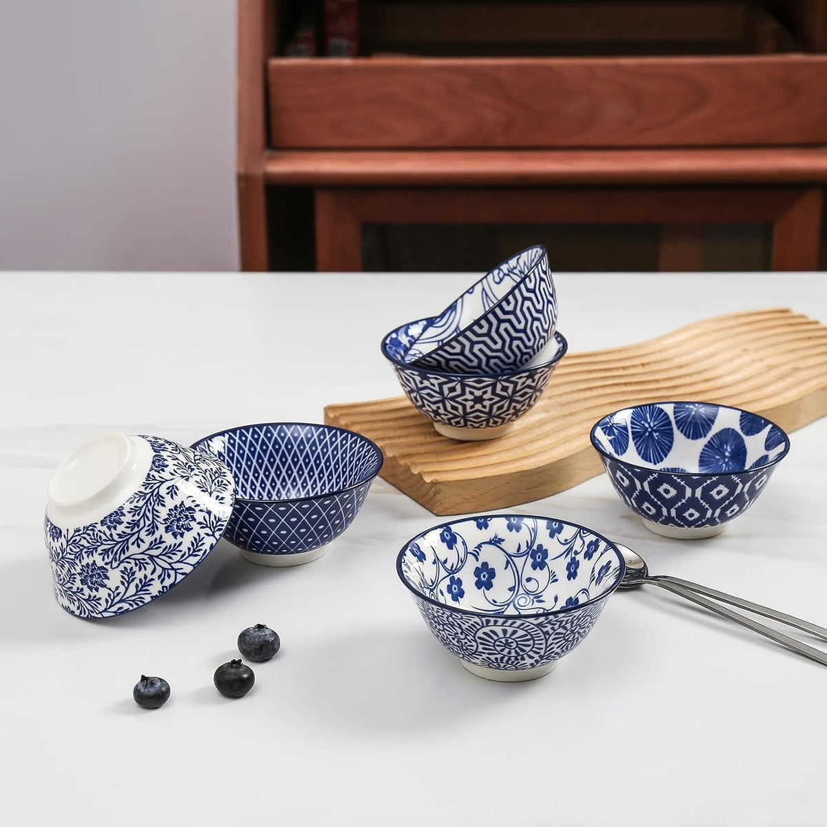 Selamica Ceramic 4 oz Dipping Bowls for Side Dishes, Set of 6, Vintage Blue