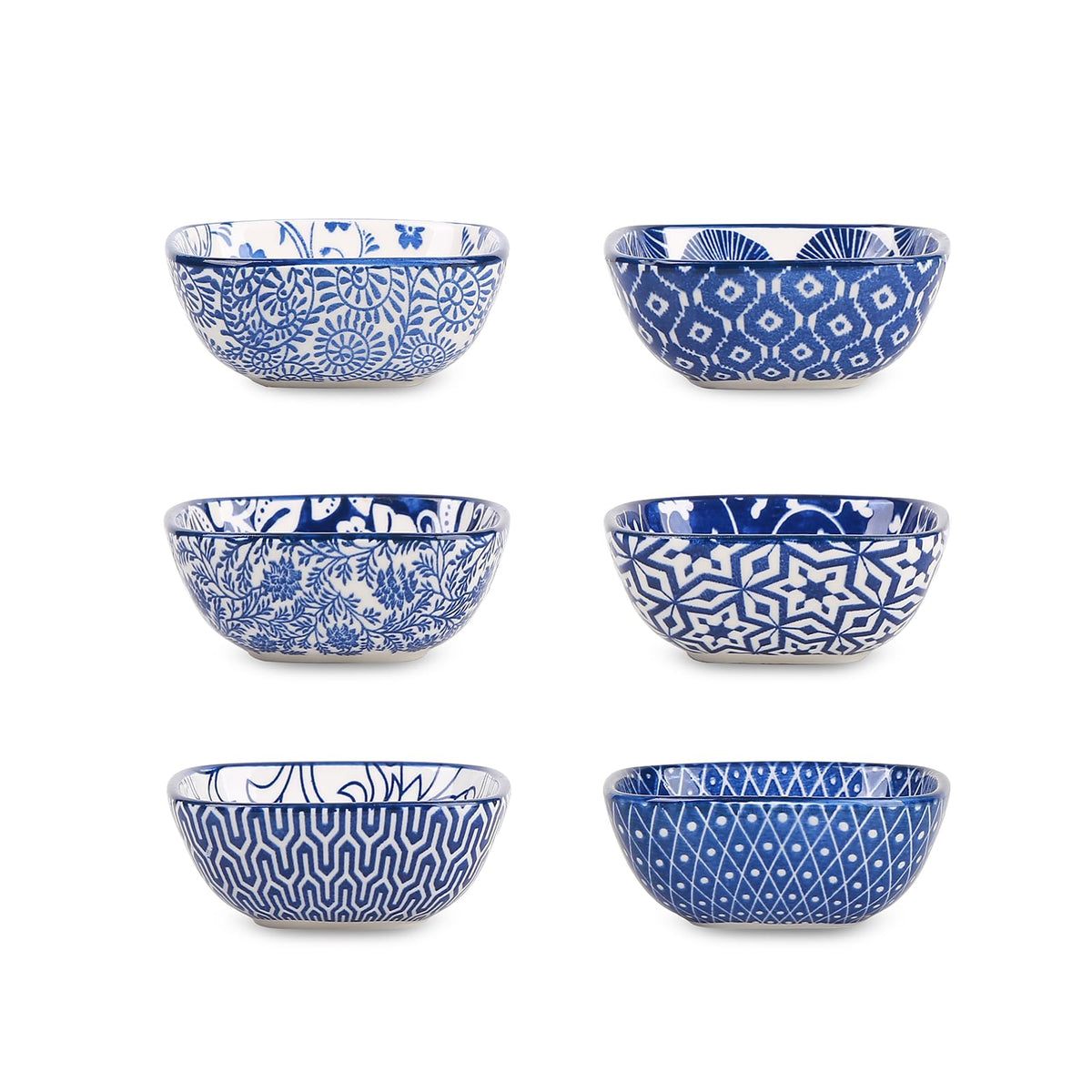 Selamica Ceramic 2.6 OZ Square Dipping Bowl Set, Set of 6, Vintage Blue
