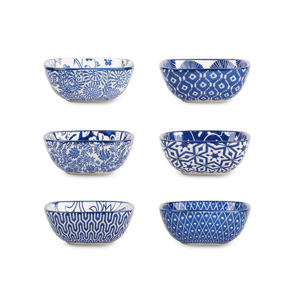 Selamica Ceramic 2.6 OZ Square Dipping Bowl Set, Set of 6, Vintage Blue