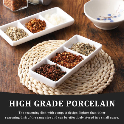 2Pcs Ceramic 3 Compartment Appetizer Serving Tray Rectangular Divided Sauce Dishes Ceramic Serving Platters for Soy Sauce Spice Dip Snacks