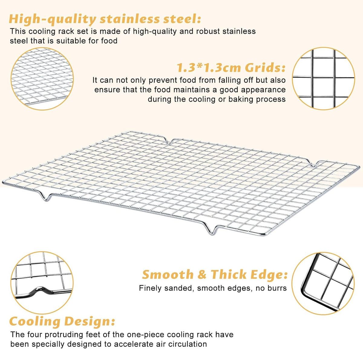 Baking Sheet with Cooling Racks - 17'' x 11" x 0.5" Carbon Steel Cookie Sheets for Baking [2 Sheets + 2 Racks], Nonstick Baking Pans, Perfect for Baking, Roasting, and More