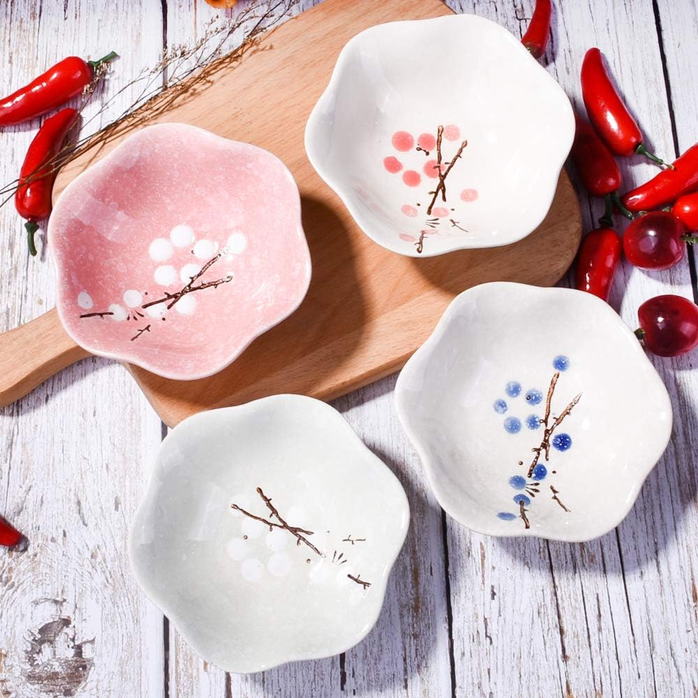Ceramic Soy Sauce Dish Set of 4, 4.1'' Japanese Porcelain Dipping Bowls