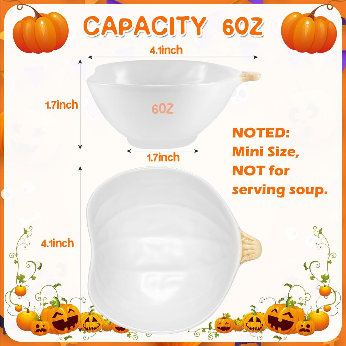 Kolewo4ever 12 Pieces Pumpkin Ramekins Fall Ramekins Ceramic Bowls Pumpkin Bowl 6 oz Oven Safe Ramekin for Thanksgiving Bowl Dip, Sauce, Condiments,Snack (Ivory White)