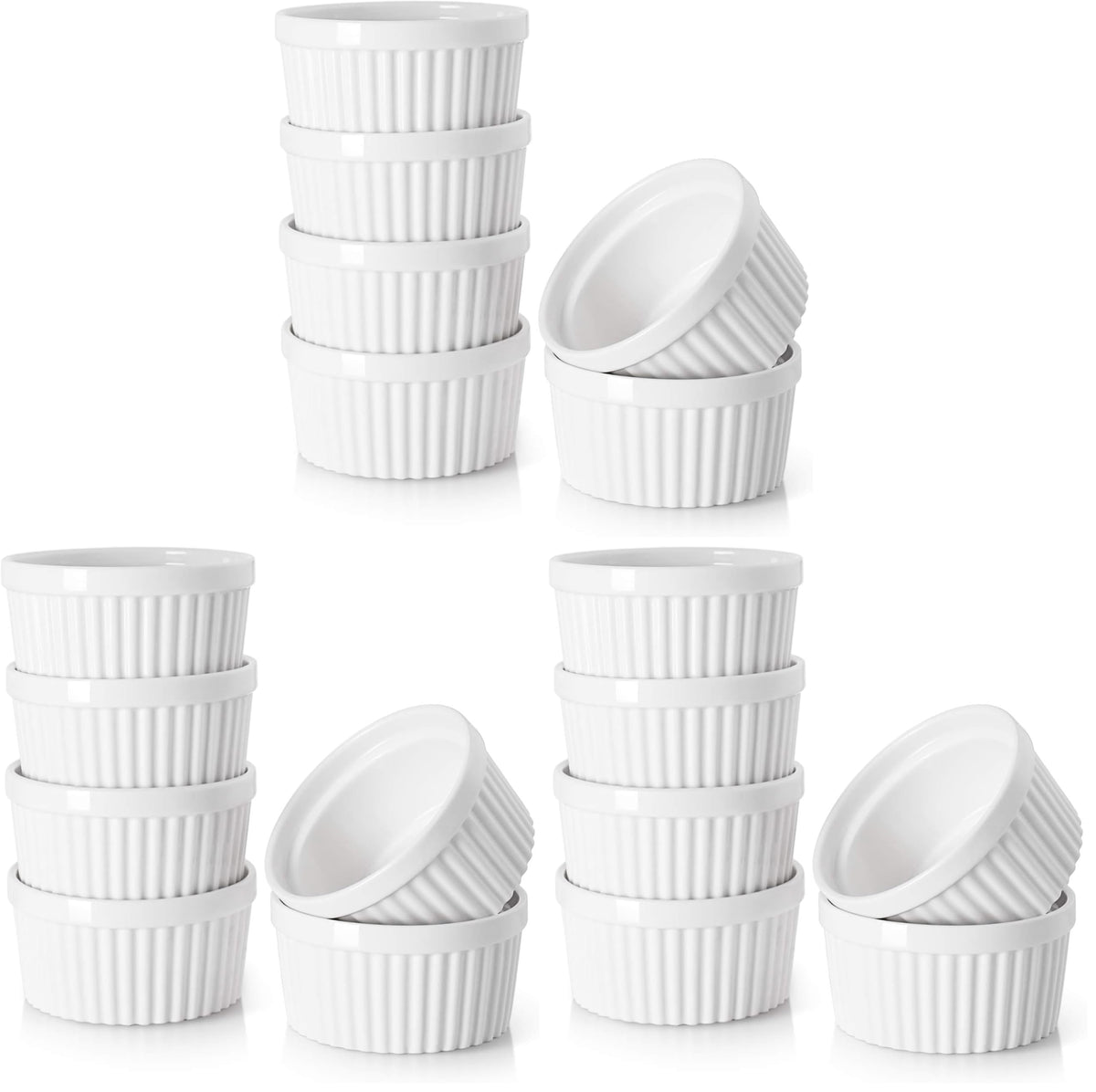 DOWAN 4 oz Ceramic Ramekins Set of 6, Oven Safe Souffle Dishes for Air Fryer Baking, Mini Round Baking Cups for Creme Brulee, Dipping Sauces, Desserts and Prep Bowls, White