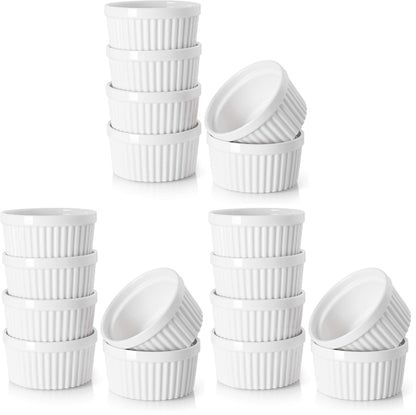 DOWAN 4 oz Ceramic Ramekins Set of 6, Oven Safe Souffle Dishes for Air Fryer Baking, Mini Round Baking Cups for Creme Brulee, Dipping Sauces, Desserts and Prep Bowls, White