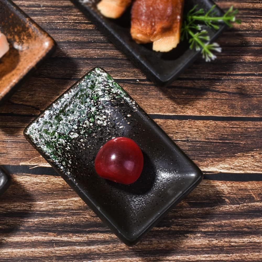 Ceramic Dipping Sauce Dish Set of 4, 3.35'' Rectangular Small Sushi Bowls
