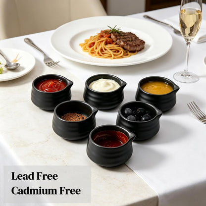 Ceramic Small Sauce Bowls with Spout, Matt Black, 3OZ, Set of 6