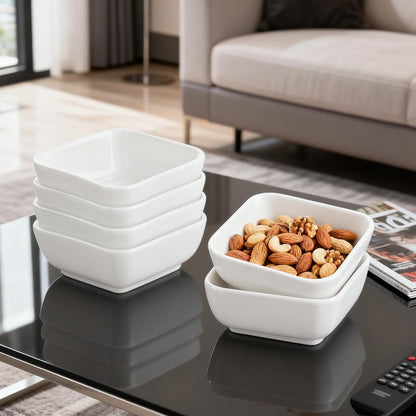 Ceramic Soy Sauce Dish 3 Oz White Dipping Bowls Small Square Side Dishes for Condiment,Appetizer and Snacks Set of 6