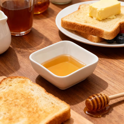 Ceramic Soy Sauce Dish 3 Oz White Dipping Bowls Small Square Side Dishes for Condiment,Appetizer and Snacks Set of 6