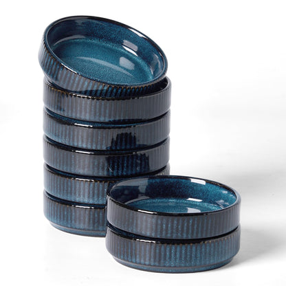 famiware Ceramic Soy Sauce Dish, 4oz Dipping Bowls Set of 6, Nebulas Blue