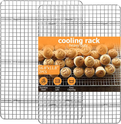 2-Pack Cooling Rack - 11.5"x16.5" Stainless Steel Baking Racks, Oven/Dishwasher Safe - Perfect for Cookies, Roasting, Grilling - Fits Half Sheet & Jelly Roll Pans