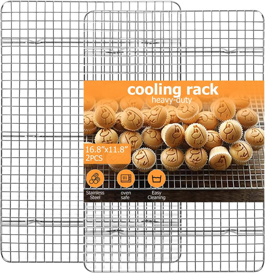 2-Pack Cooling Rack - 11.5"x16.5" Stainless Steel Baking Racks, Oven/Dishwasher Safe - Perfect for Cookies, Roasting, Grilling - Fits Half Sheet & Jelly Roll Pans