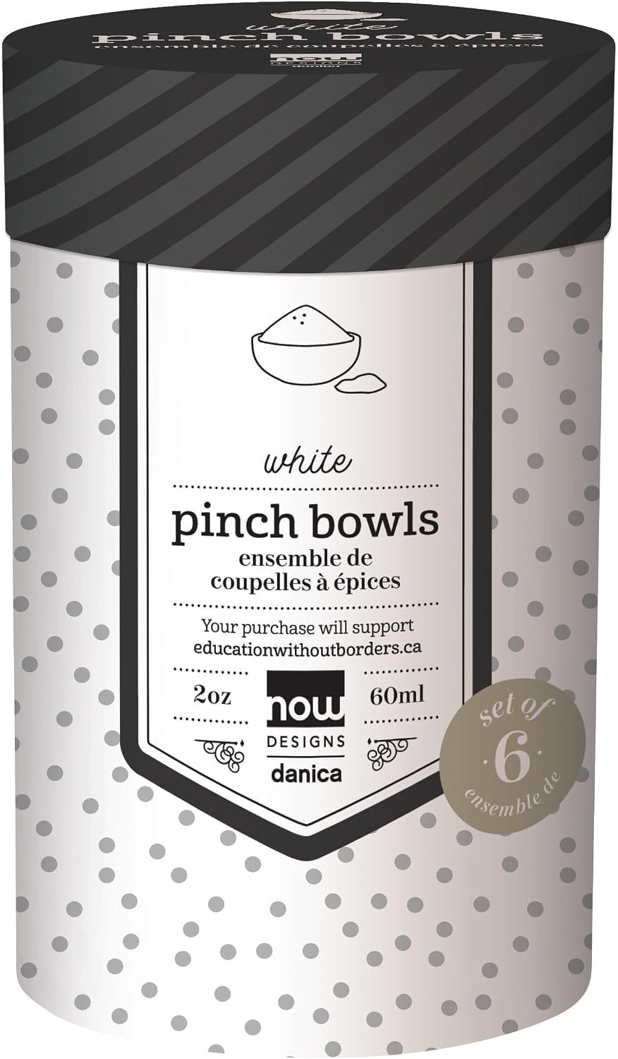 Now Designs White Ceramic Pinch Bowl Set, Soy Sauce Dish, Set of 6, 2 oz