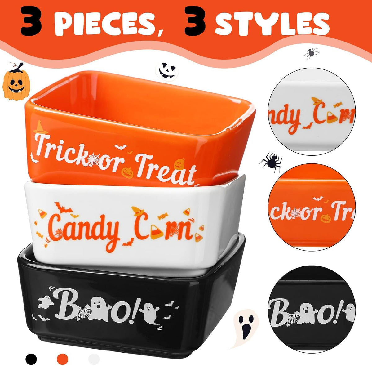 Tanlade 3 Pcs Halloween Candy Bowl Small Ceramic Candy Corn Serving Dishes