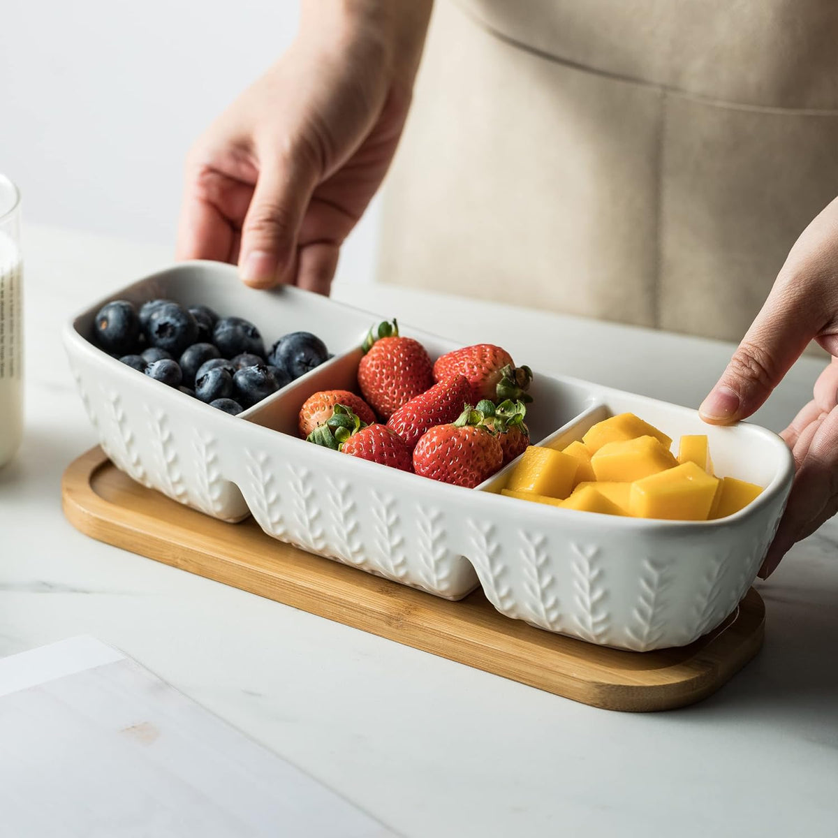 Miamolo Condiment Bowls Divided Serving Tray, Chip and Dip Bowl for Party