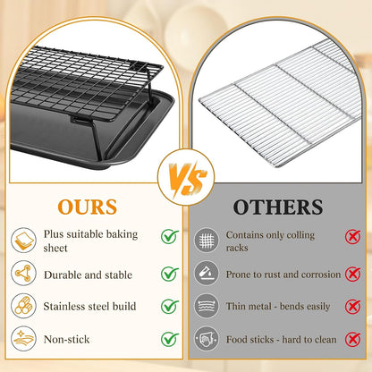5 Pcs Stackable Cooling Racks Sets (13.4"x9.4") with Compatible Baking Pan