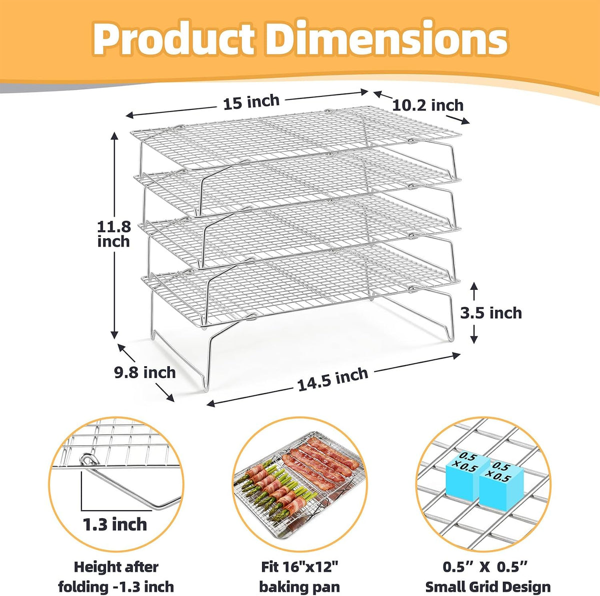 P&P CHEF 4 Tier Stackable Cooling Racks for Cooking and Baking, 15" x 10"