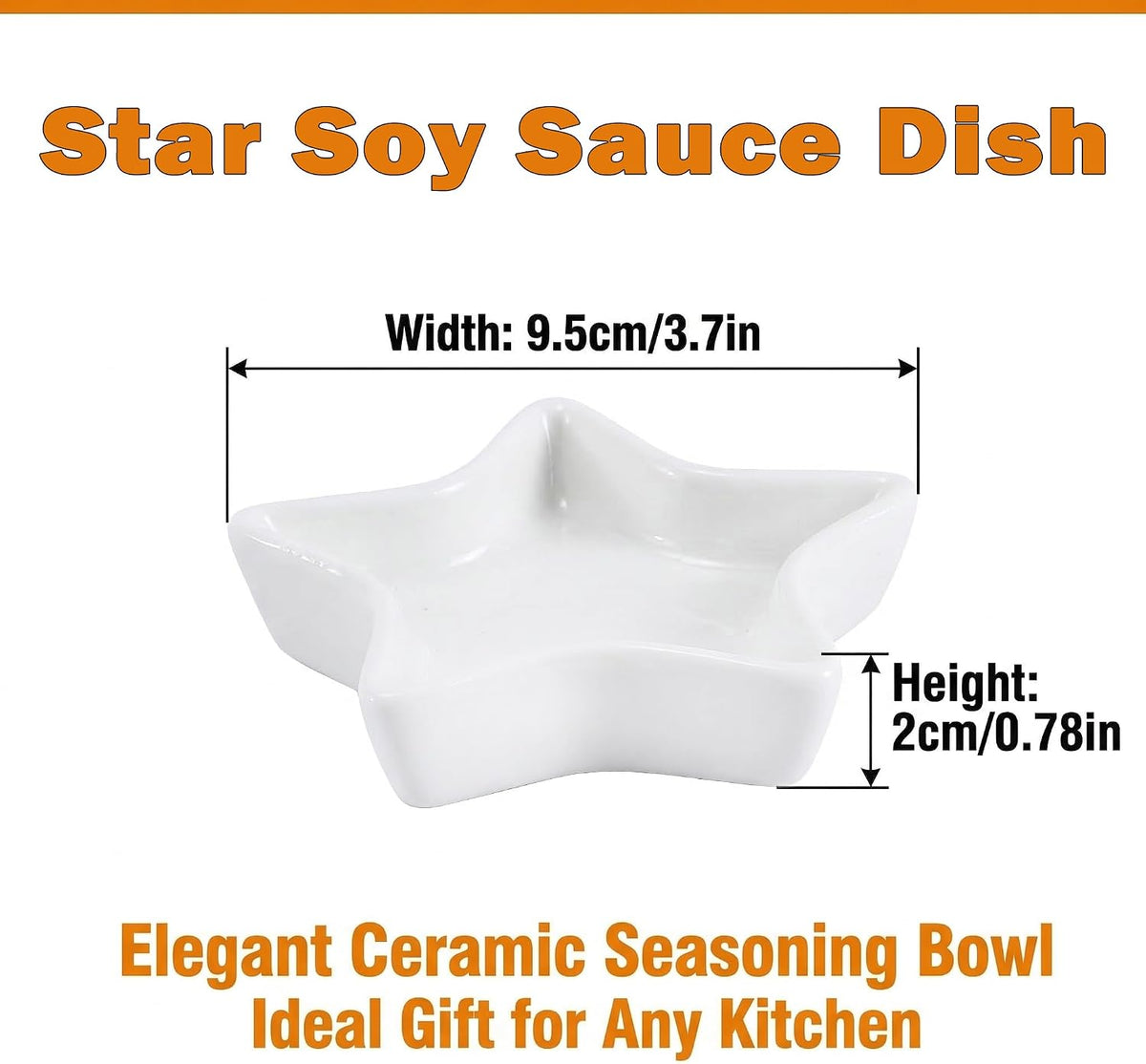 6 Pack Star Shaped Dipping Bowls, 3.7 Inch White Soy Sauce Dishes